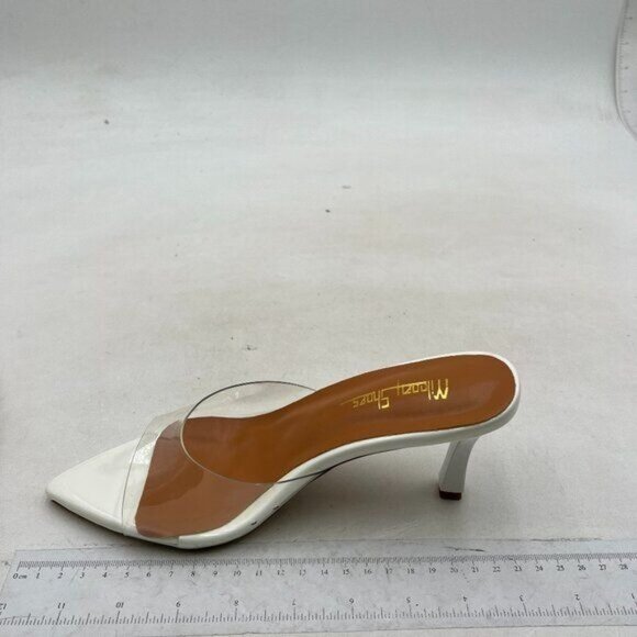 Milooey shoes Women's Kitten Heel Mules Open Pointed Toe Slide Sandals White - Picture 2 of 8